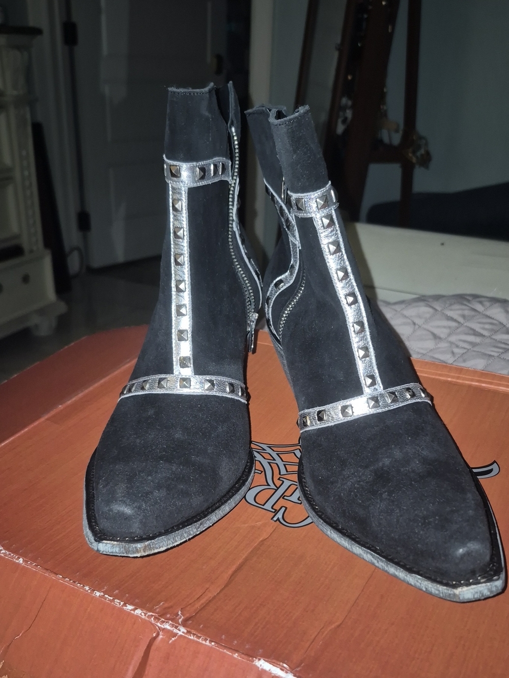 Old Gringo Black Suede Studded Ankle Boots